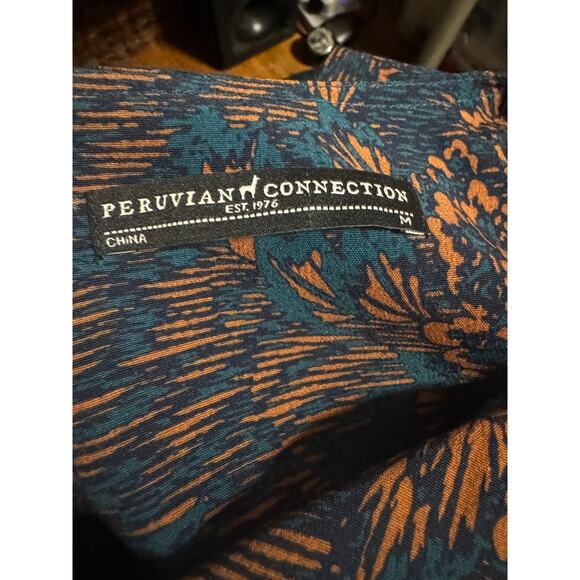 Peruvian Connection Saffron and Teal Boho Floral Viscose Dress — Size M - Picture 5 of 6